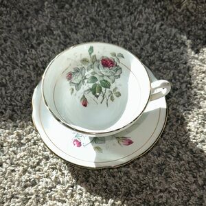 Staffordshire Fine Bone China Rose Teacup Saucer Plate Set – England 🏴󠁧󠁢󠁥󠁮󠁧󠁿